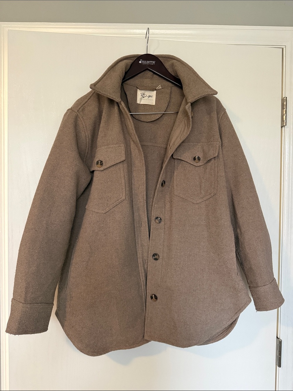Relaxed Taupe Shirt Jacket with Pockets